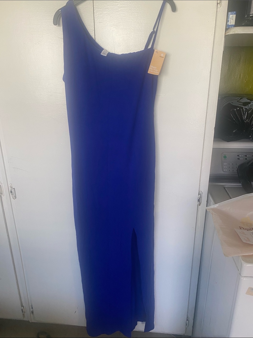 One-Shoulder Cobalt Blue Maxi Dress with Side Slit